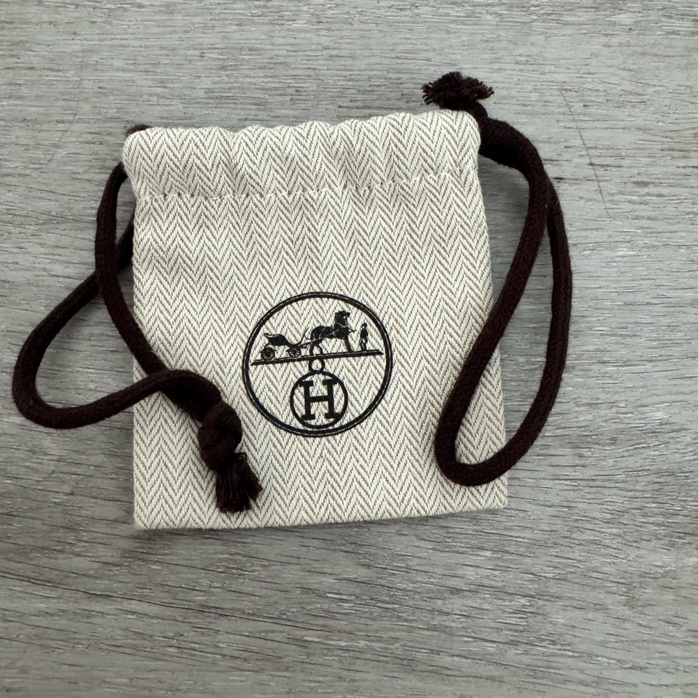 Beige Drawstring Pouch with Brown Accents